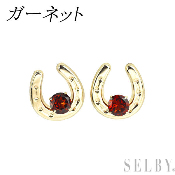 New K10YG Garnet Earrings Horseshoe [Escolle]