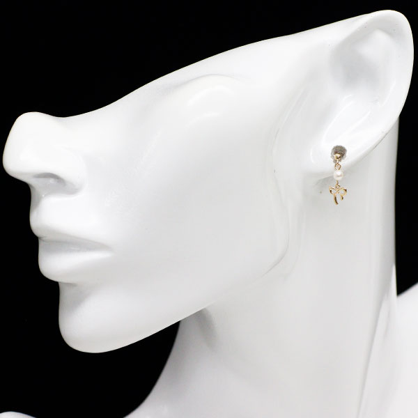 New K10YG freshwater pearl earrings diameter approx. 3.1mm ribbon [Escole]