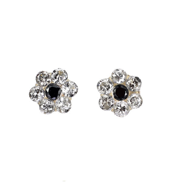 新品 K10YG カラーレス/ブラック ダイヤモンド ピアス 0.26ct【エスコレ】フラワー