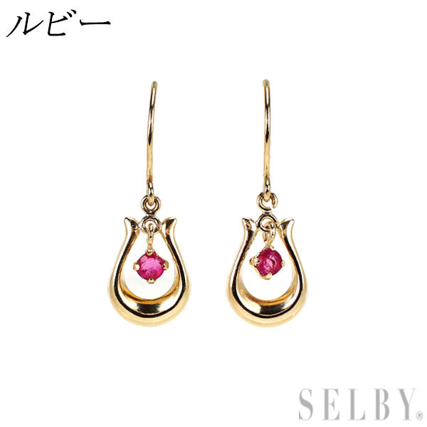 新品 K10YG ルビー ピアス 【エスコレ】