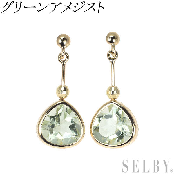 新品 K10YG グリーンアメジスト ピアス【エスコレ】
