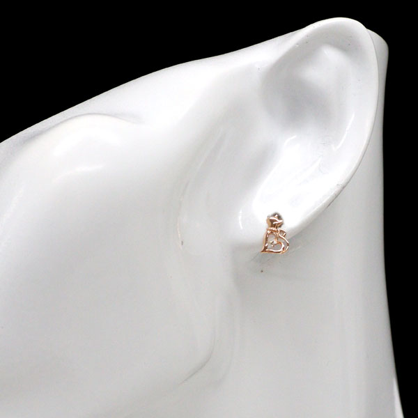 新品 K10PG ダイヤモンド ピアス 0.02ct【エスコレ】猫