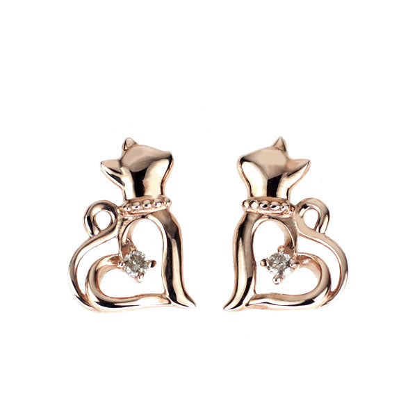 新品 K10PG ダイヤモンド ピアス 0.02ct【エスコレ】猫