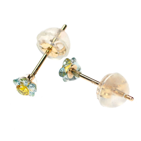 新品 K10YG トリートイエロー/ブルー ダイヤモンド ピアス 0.20ct【エスコレ】フラワー