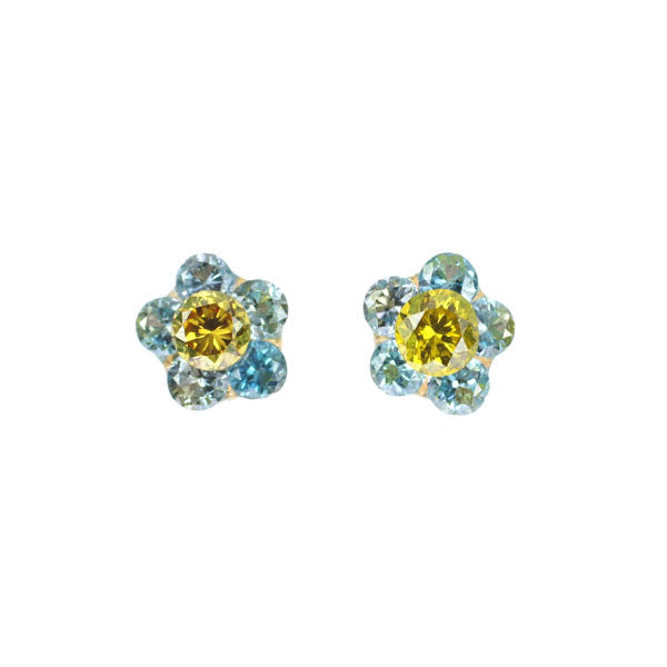 新品 K10YG トリートイエロー/ブルー ダイヤモンド ピアス 0.20ct【エスコレ】フラワー