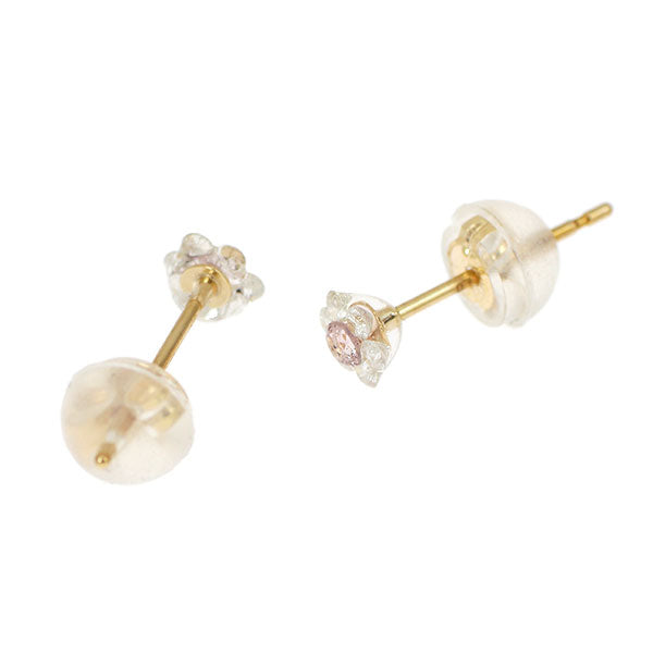 新品 希少 K10YG 天然ピンク/カラーレス ダイヤモンド ピアス 0.20ct 【エスコレ】フラワー