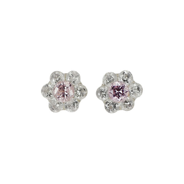 新品 希少 K10YG 天然ピンク/カラーレス ダイヤモンド ピアス 0.20ct 【エスコレ】フラワー