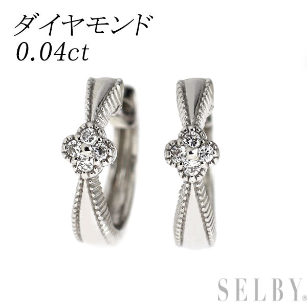 新品 K10WG ダイヤモンド ピアス 0.04ct フープ【エスコレ】
