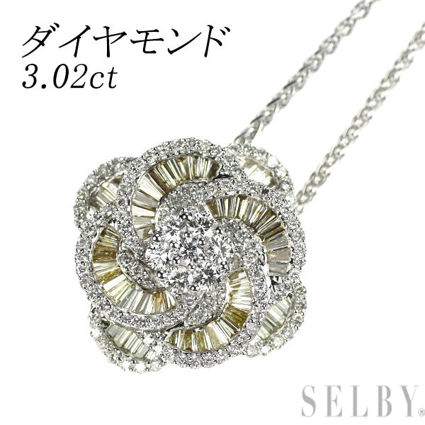 K18WG ダイヤモンド ペンダントネックレス 3.02ct フラワー