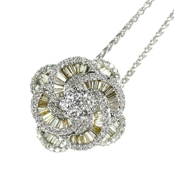 K18WG ダイヤモンド ペンダントネックレス 3.02ct フラワー