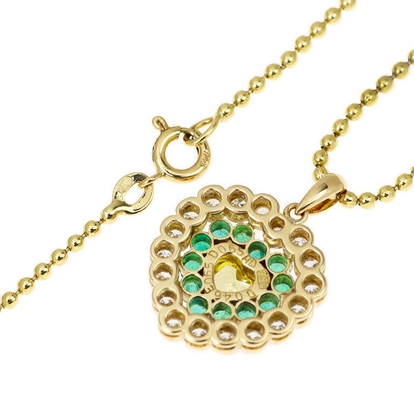 クイーン K18YG ハートシェイプ トリートイエロー ダイヤモンド エメラルド ペンダントネックレス 0.46ct E0.65ct D0.65ct チェーン社外 《セルビー銀座店》【中古】