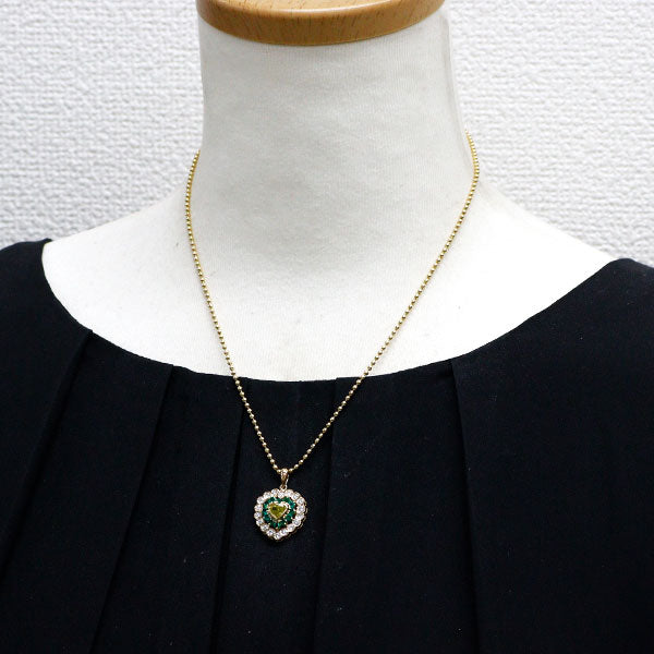 クイーン K18YG ハートシェイプ トリートイエロー ダイヤモンド エメラルド ペンダントネックレス 0.46ct E0.65ct D0.65ct チェーン社外 《セルビー銀座店》【中古】