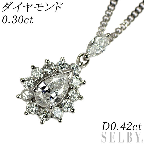 Pt900/ Pt850 ペアシェイプ ダイヤモンド ペンダントネックレス 0.30ct D0.42ct