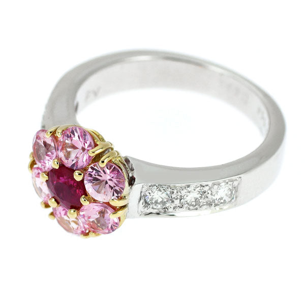 ポンテヴェキオ K18YG/WG ルビー ピンクサファイア ダイヤ リング 0.29ct PS1.14ct D0.32ct フラワー