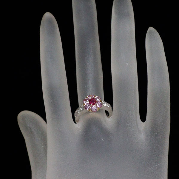 ポンテヴェキオ K18YG/WG ルビー ピンクサファイア ダイヤ リング 0.29ct PS1.14ct D0.32ct フラワー