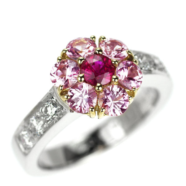 ポンテヴェキオ K18YG/WG ルビー ピンクサファイア ダイヤ リング 0.29ct PS1.14ct D0.32ct フラワー