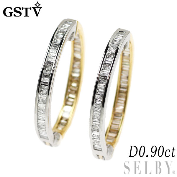 GSTV Pt950/K18YG ダイヤモンド イヤリング 0.90ct ピアリング フープ