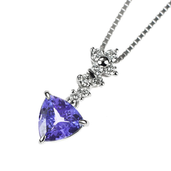 Pt900/ Pt850 トリリアントシェイプ タンザナイト ダイヤモンド ペンダントネックレス 1.48ct D0.21ct