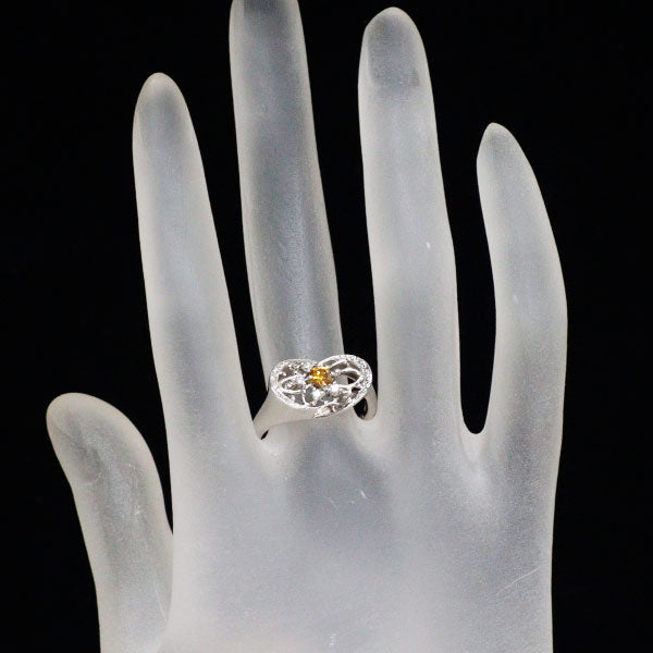 名執左結里 Pt900 天然オレンジイエローダイヤモンド リング 0.195ct FVOY VS2 D0.11ct