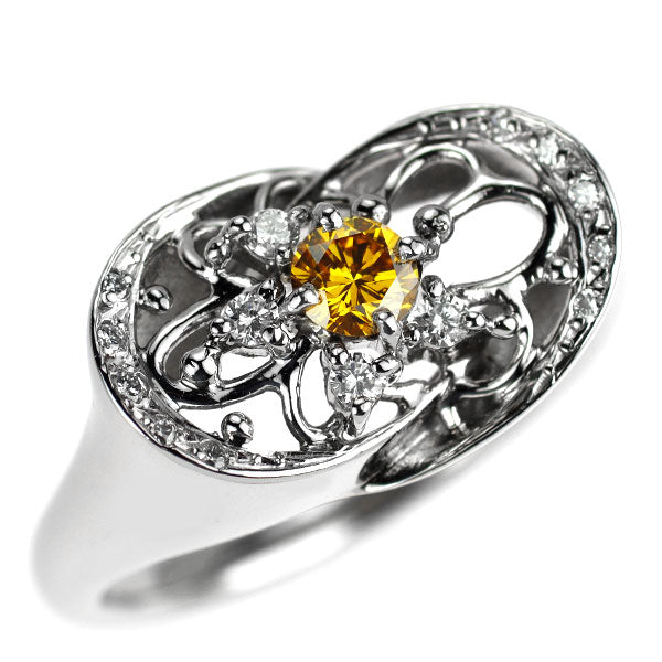 名執左結里 Pt900 天然オレンジイエローダイヤモンド リング 0.195ct FVOY VS2 D0.11ct