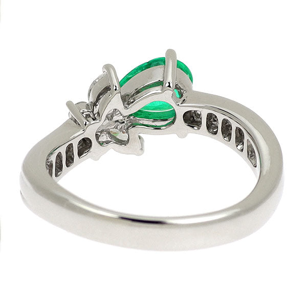 Pt900 ペアシェイプ エメラルド ダイヤモンド リング 0.59ct D0.38ct