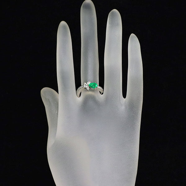 Pt900 ペアシェイプ エメラルド ダイヤモンド リング 0.59ct D0.38ct