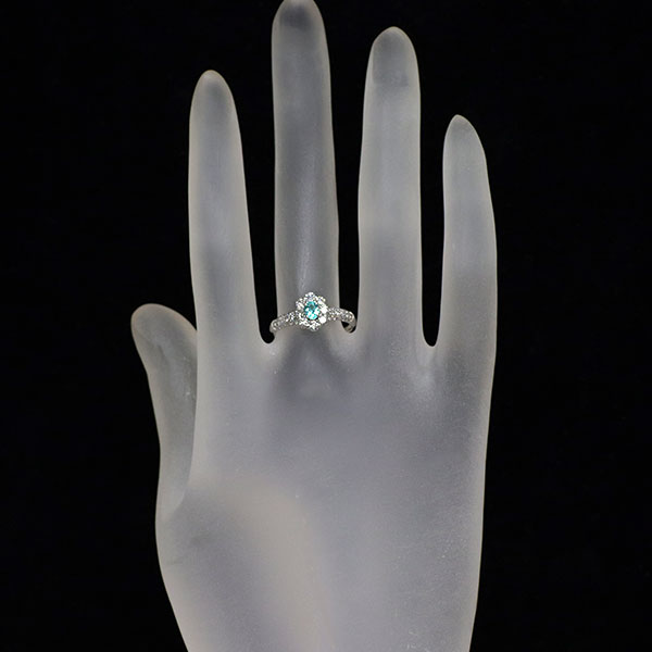 Pt900 ブラジル産 パライバトルマリン ダイヤモンド リング 0.14ct D0.58ct フラワー