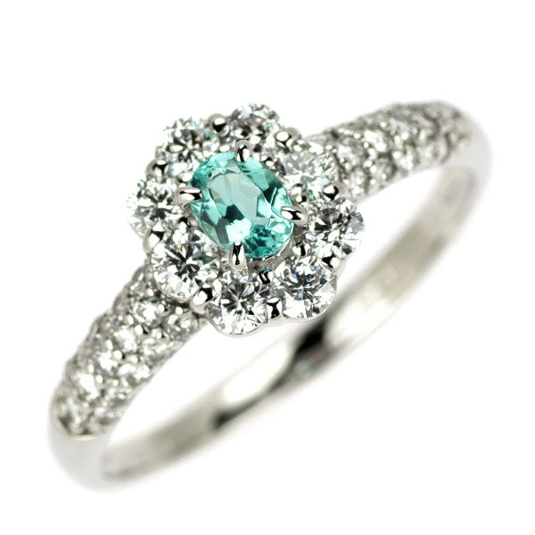 Pt900 ブラジル産 パライバトルマリン ダイヤモンド リング 0.14ct D0.58ct フラワー