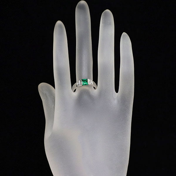 クレサンベール K18WG 再結晶エメラルド ダイヤモンド リング 0.55ct D0.12ct