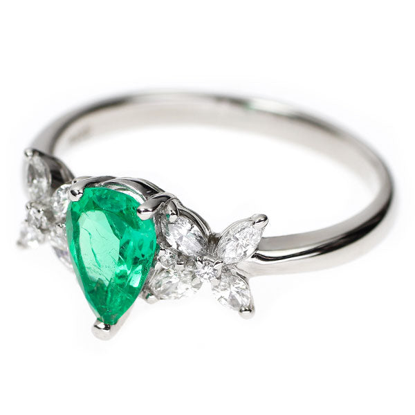 Pt900 ペアシェイプ エメラルド ダイヤモンド リング 1.06ct D0.55ct