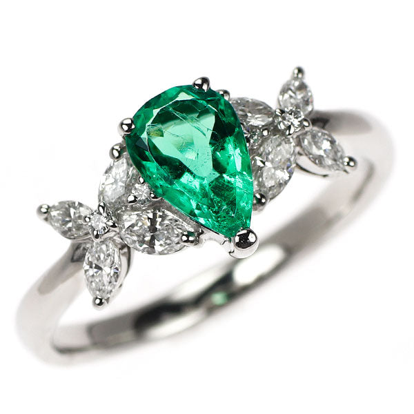 Pt900 ペアシェイプ エメラルド ダイヤモンド リング 1.06ct D0.55ct