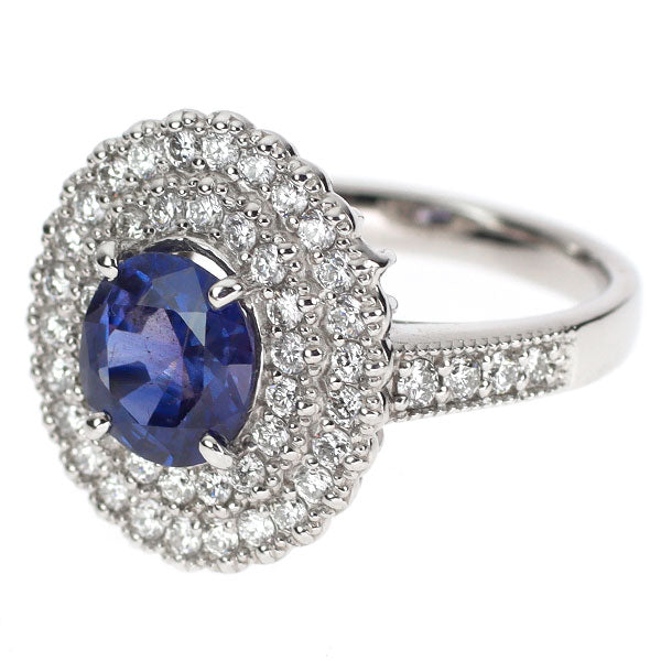 Pt900 アザドカシミール産非加熱 サファイア ダイヤモンド リング 1.98ct D0.78ct