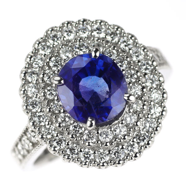 Pt900 アザドカシミール産非加熱 サファイア ダイヤモンド リング 1.98ct D0.78ct