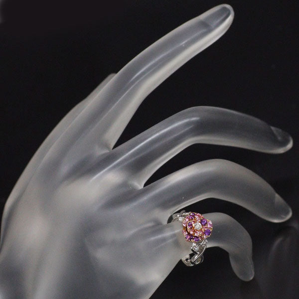 K18WG/PG ピンクサファイア アメジスト ダイヤ リング 0.20ct AM0.14ct D0.07ct フラワー ピンキー