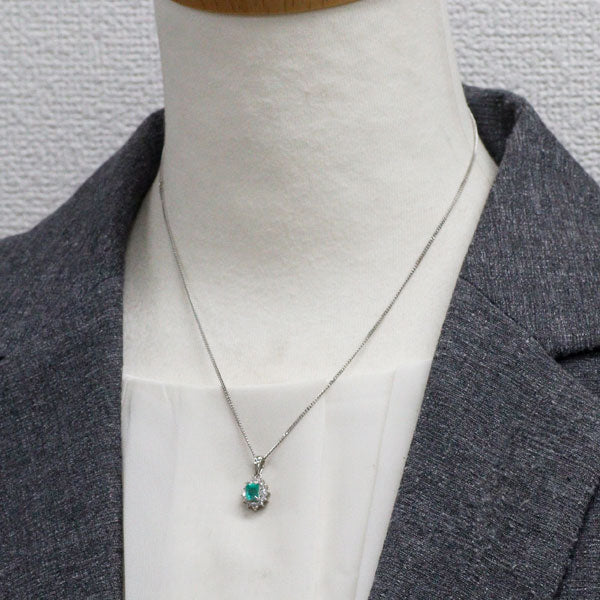 Pt850 エメラルド ダイヤモンド ペンダントネックレス 0.62ct D0.22ct