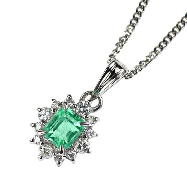 Pt850 エメラルド ダイヤモンド ペンダントネックレス 0.62ct D0.22ct