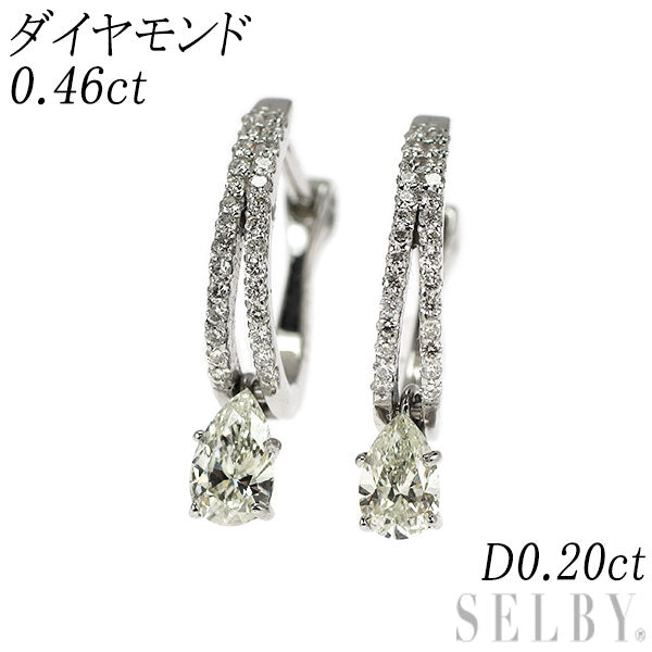 Pt900 ペアシェイプ ダイヤモンド フープピアス 0.46ct D0.20ct