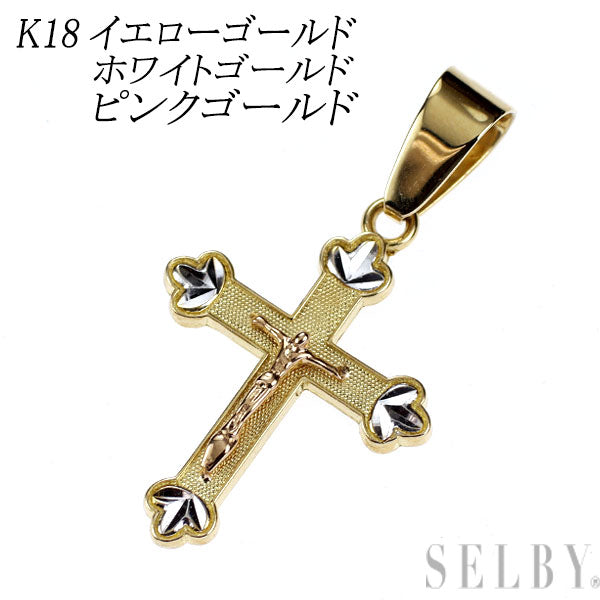 K18YG/WG ペンダントトップ ロザリオクロス