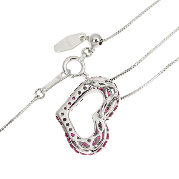 K18WG ルビー 天然ピンク/カラーレスダイヤモンド ペンダントネックレス 0.92ct D0.13ct ハート パヴェ