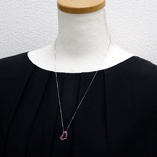 K18WG ルビー 天然ピンク/カラーレスダイヤモンド ペンダントネックレス 0.92ct D0.13ct ハート パヴェ