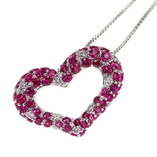 K18WG ルビー 天然ピンク/カラーレスダイヤモンド ペンダントネックレス 0.92ct D0.13ct ハート パヴェ