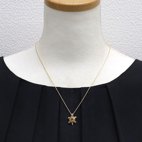 K18YG オレンジ/イエロー サファイア ルビー ダイヤモンド ペンダントネックレス 0.47ct R0.02ct D0.28ct カメ