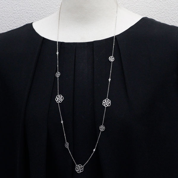 K18WG ダイヤモンド ロング ステーション ネックレス 0.09ct フラワー