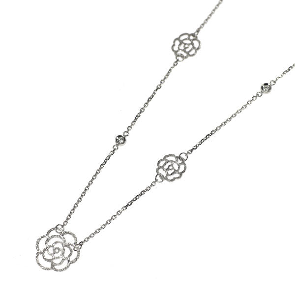 K18WG ダイヤモンド ロング ステーション ネックレス 0.09ct フラワー