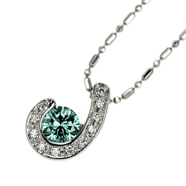 Pt900/ Pt850 トリートブルー ダイヤモンド ペンダントネックレス 0.435ct D0.08ct