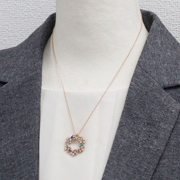 K18PG カラーストーン ダイヤモンド ペンダントネックレス CS0.47ct D1.14ct