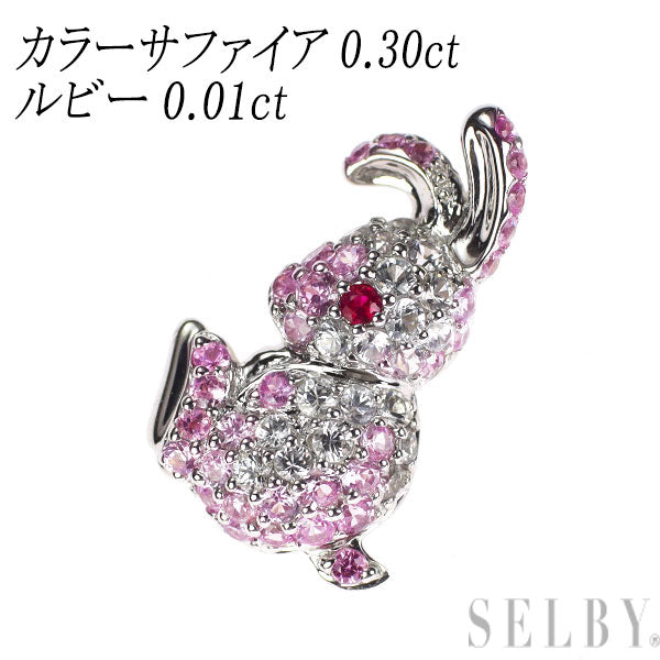 K18WG ルビー カラーサファイア ペンダントトップ 0.01ct S0.30ct ウサギ パヴェ