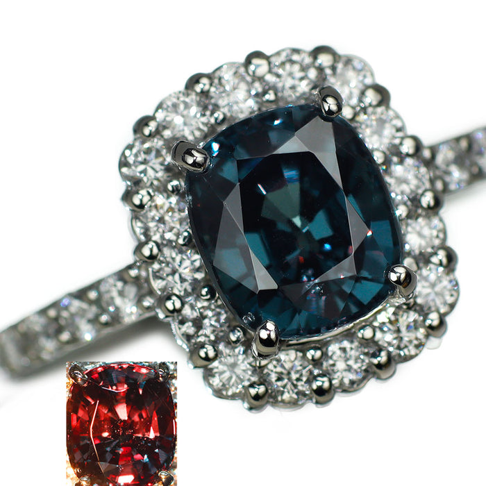 新品 Pt950 カラーチェンジガーネット ダイヤモンド リング 2.234ct D0.57ct ベキリーブルータイプ 希少石 レアストーン【エスコレ】