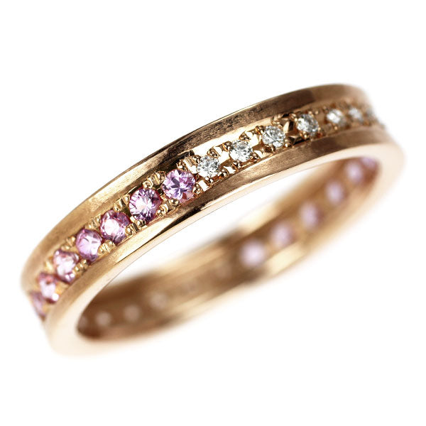 K18PG ピンクサファイア ダイヤモンド リング 0.41ct D0.16ct フルエタニティ