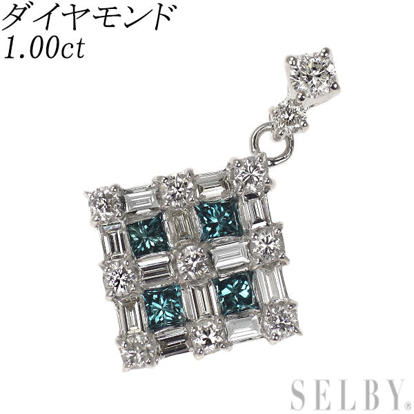 K18WG トリートブルー/カラーレス ダイヤモンド ペンダントトップ 1.00ct